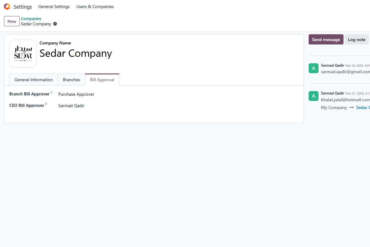 Company configuration screenshot
