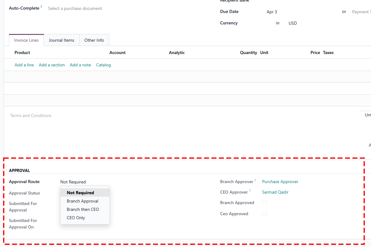 Bill approval section screenshot